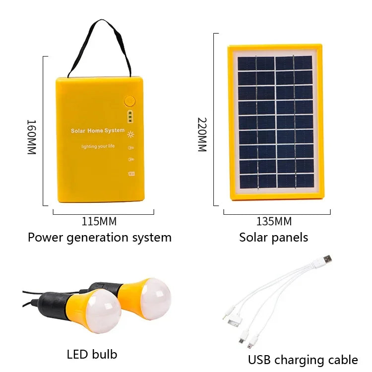 3W Petit système solaire domestique multifonctionnel portable d'éclairage de secours, jaune, vert, rouge