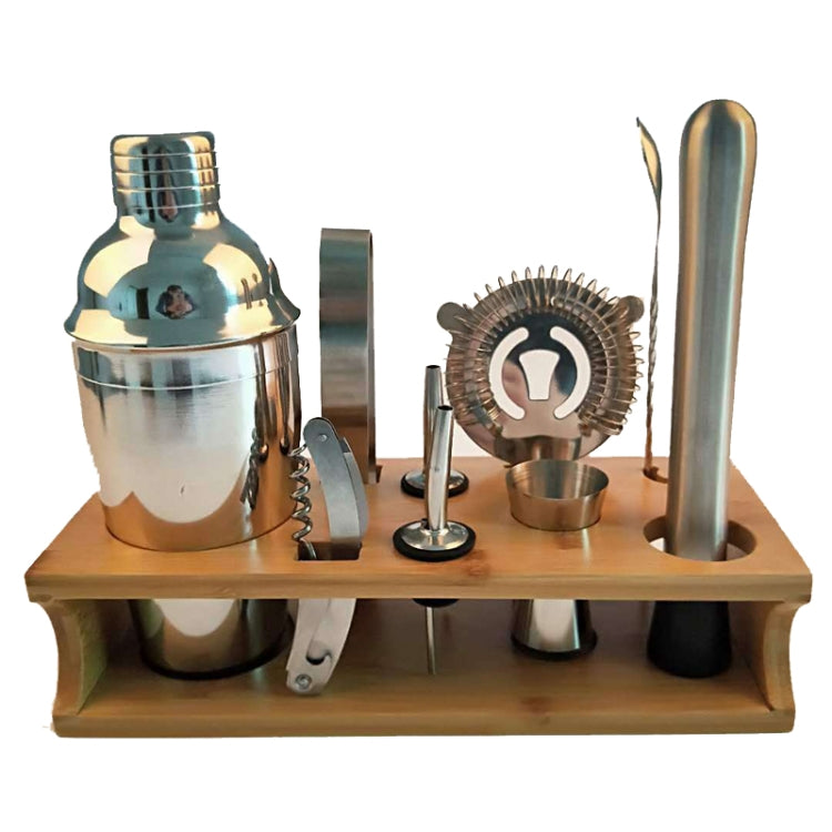 Ensemble de 10 pièces en acier inoxydable pour cocktail avec support en bambou, bec oblique, outils de barman, 350 ml, 550 ml, 750 ml