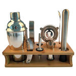 Ensemble de 10 pièces en acier inoxydable pour cocktail avec support en bambou, bec oblique, outils de barman, 350 ml, 550 ml, 750 ml