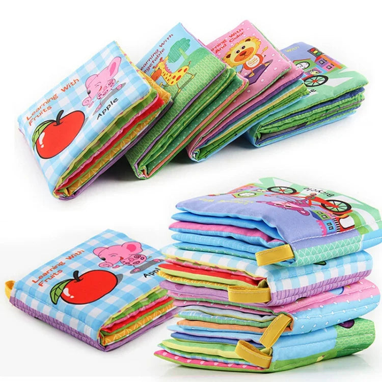 Hochet Bébé Jouet Livre en Tissu Animal Doux Jouet Suspendu pour Poussette Nouveau-né Jouets d'Éveil Éducatifs, Fruit, Légume, Forme, Véhicule