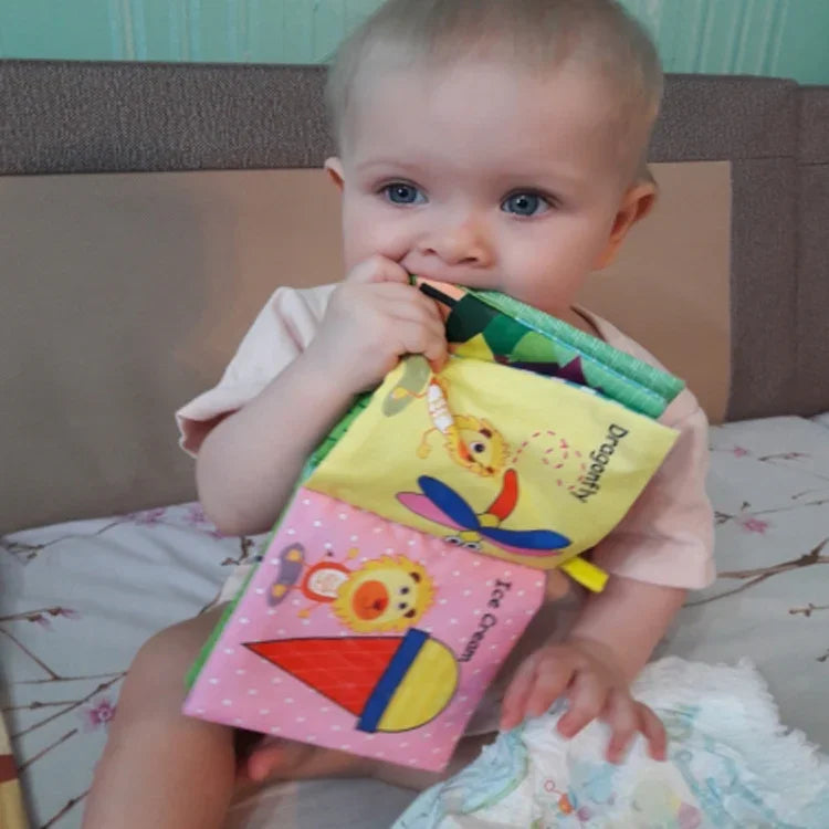 Hochet Bébé Jouet Livre en Tissu Animal Doux Jouet Suspendu pour Poussette Nouveau-né Jouets d'Éveil Éducatifs, Fruit, Légume, Forme, Véhicule