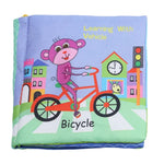 Hochet Bébé Jouet Livre en Tissu Animal Doux Jouet Suspendu pour Poussette Nouveau-né Jouets d'Éveil Éducatifs, Fruit, Légume, Forme, Véhicule