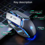 Souris filaire de jeu mécanique USB Inphic W-02 6 boutons, programmation macro lumineuse, pour bureau ou maison, W-02 (gris métallisé)