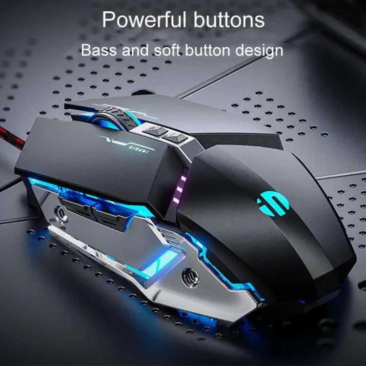 Souris filaire de jeu mécanique USB Inphic W-02 6 boutons, programmation macro lumineuse, pour bureau ou maison, W-02 (gris métallisé)