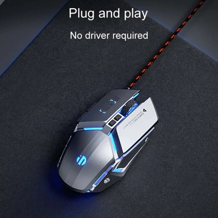 Souris filaire de jeu mécanique USB Inphic W-02 6 boutons, programmation macro lumineuse, pour bureau ou maison, W-02 (gris métallisé)