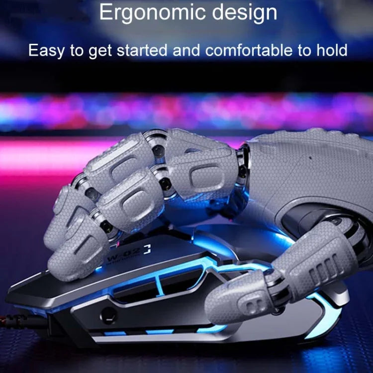 Souris filaire de jeu mécanique USB Inphic W-02 6 boutons, programmation macro lumineuse, pour bureau ou maison, W-02 (gris métallisé)