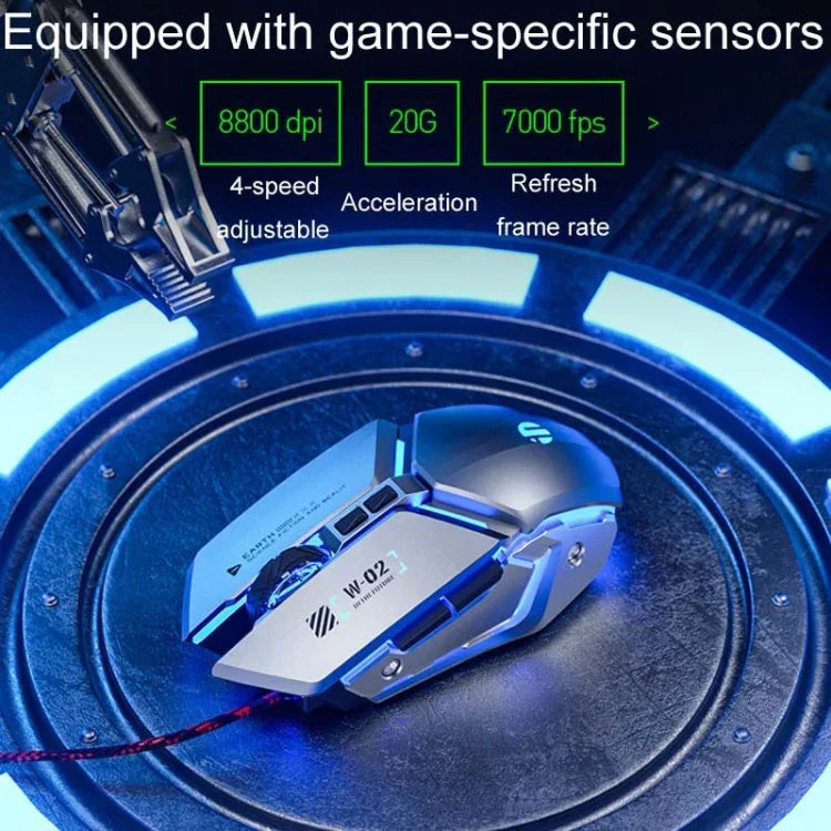 Souris filaire de jeu mécanique USB Inphic W-02 6 boutons, programmation macro lumineuse, pour bureau ou maison, W-02 (gris métallisé)