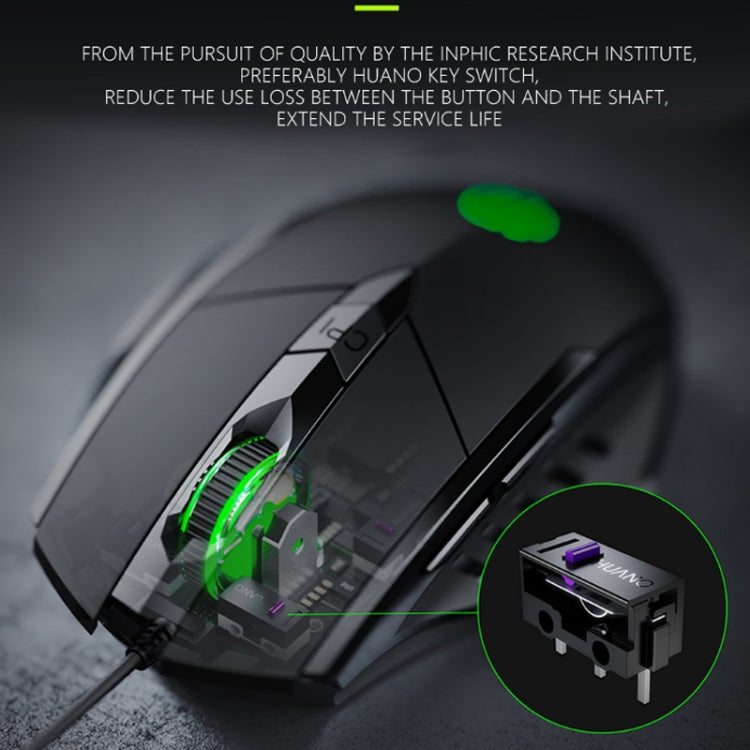 Souris filaire Inphic PW1 Game Mute Macro Definition lumineuse, longueur du câble : 1,5 m, version business noir silencieux, version jeu noir silencieux, version jeu gris titane silencieux