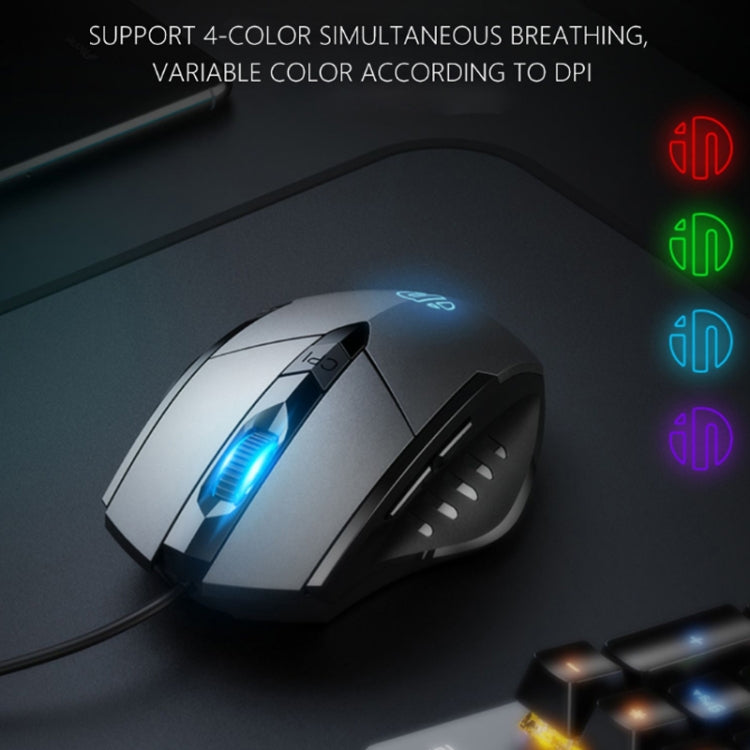 Souris filaire Inphic PW1 Game Mute Macro Definition lumineuse, longueur du câble : 1,5 m, version business noir silencieux, version jeu noir silencieux, version jeu gris titane silencieux