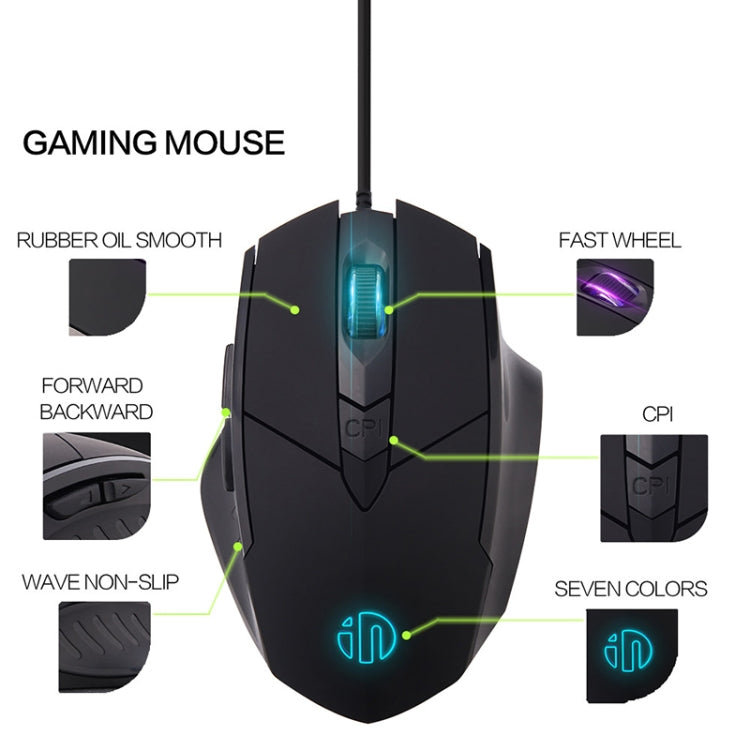 Souris filaire Inphic PW1 Game Mute Macro Definition lumineuse, longueur du câble : 1,5 m, version business noir silencieux, version jeu noir silencieux, version jeu gris titane silencieux