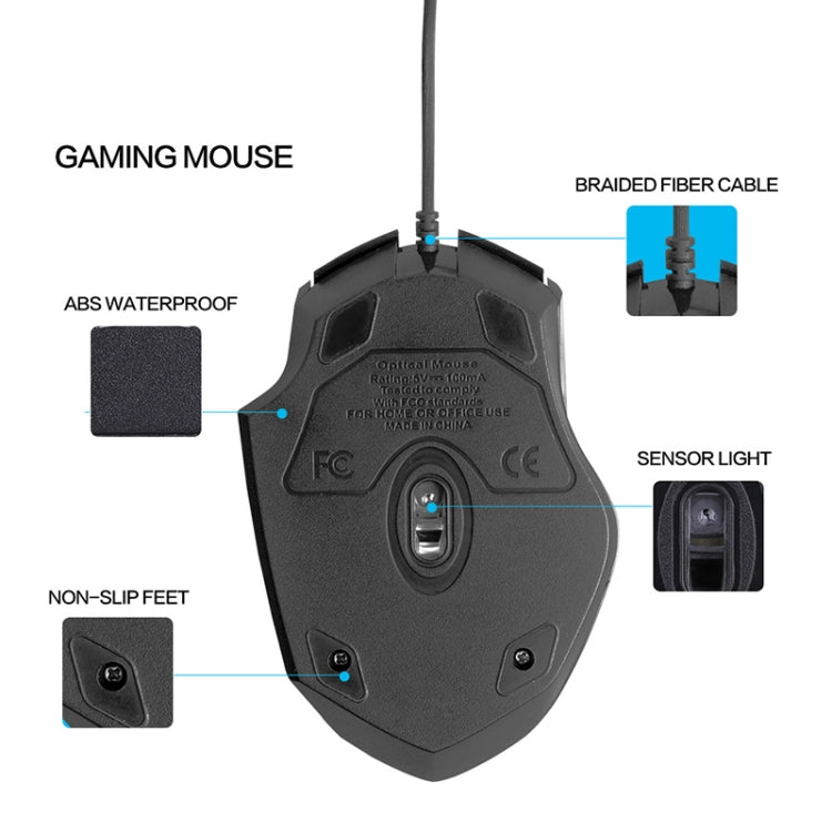 Souris filaire Inphic PW1 Game Mute Macro Definition lumineuse, longueur du câble : 1,5 m, version business noir silencieux, version jeu noir silencieux, version jeu gris titane silencieux