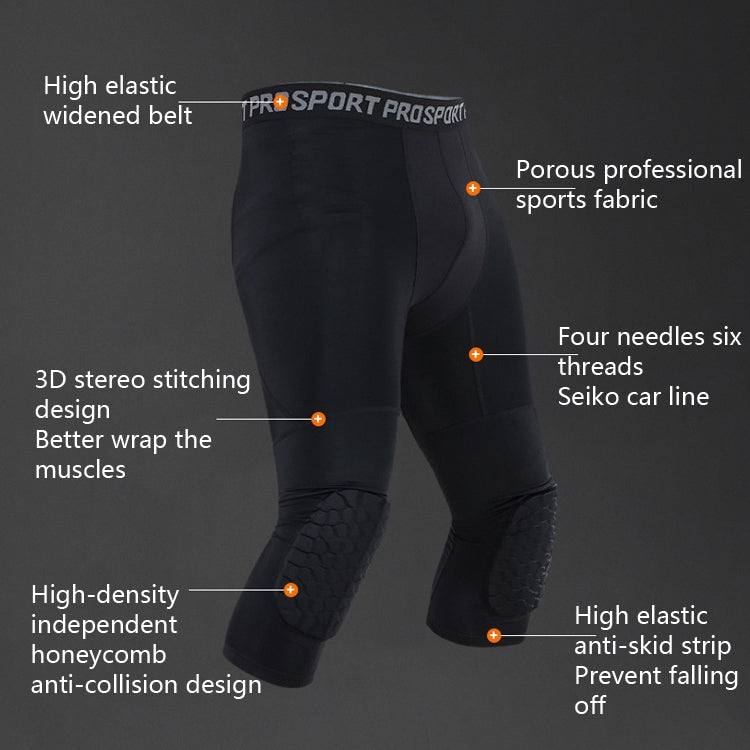 Pantalon de protection à nid d'abeille en lycra haute élasticité pour homme, pantalon de survêtement de basket-ball fitness sept huitièmes, S, M, L, XL, XXL, XXXL