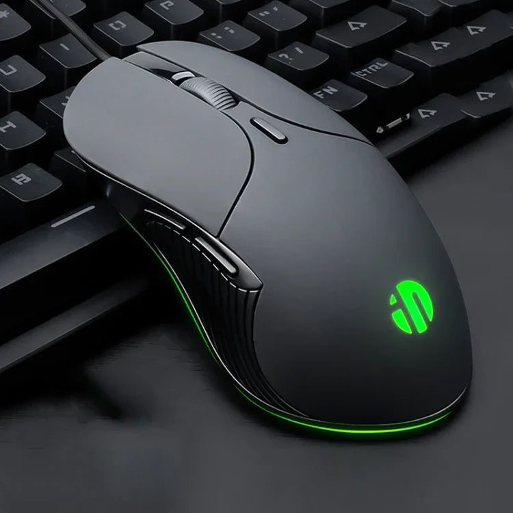 Souris filaire gaming Inphic PB1 Business Office Mute Macro Definition, longueur du câble : 1,5 m, lumière respirante classique à l'arrière, lumière respirante blanche mate