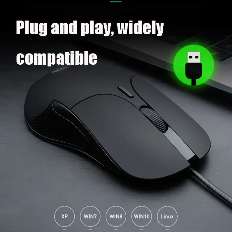 Souris filaire gaming Inphic PB1 Business Office Mute Macro Definition, longueur du câble : 1,5 m, lumière respirante classique à l'arrière, lumière respirante blanche mate
