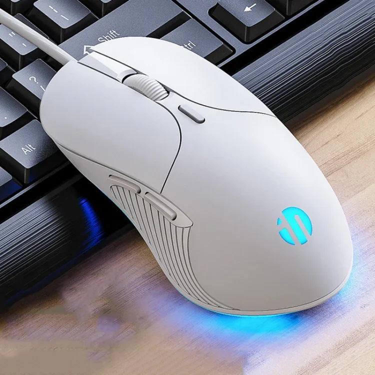 Souris filaire gaming Inphic PB1 Business Office Mute Macro Definition, longueur du câble : 1,5 m, lumière respirante classique à l'arrière, lumière respirante blanche mate