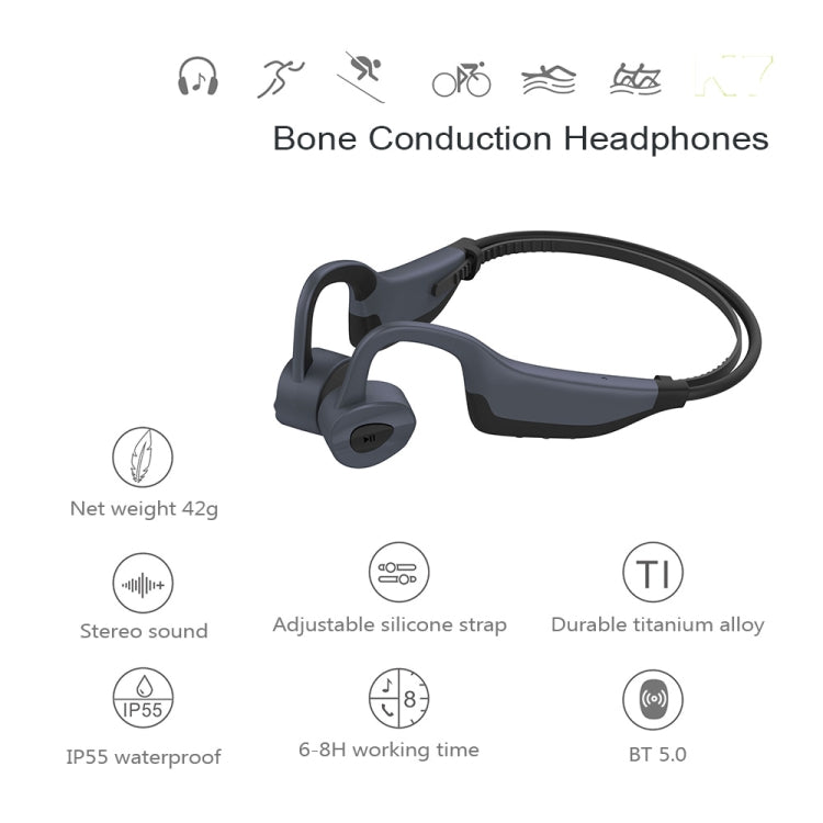 Écouteurs sans fil étanches K7 à conduction osseuse Bluetooth 5.0, 16 Go de RAM