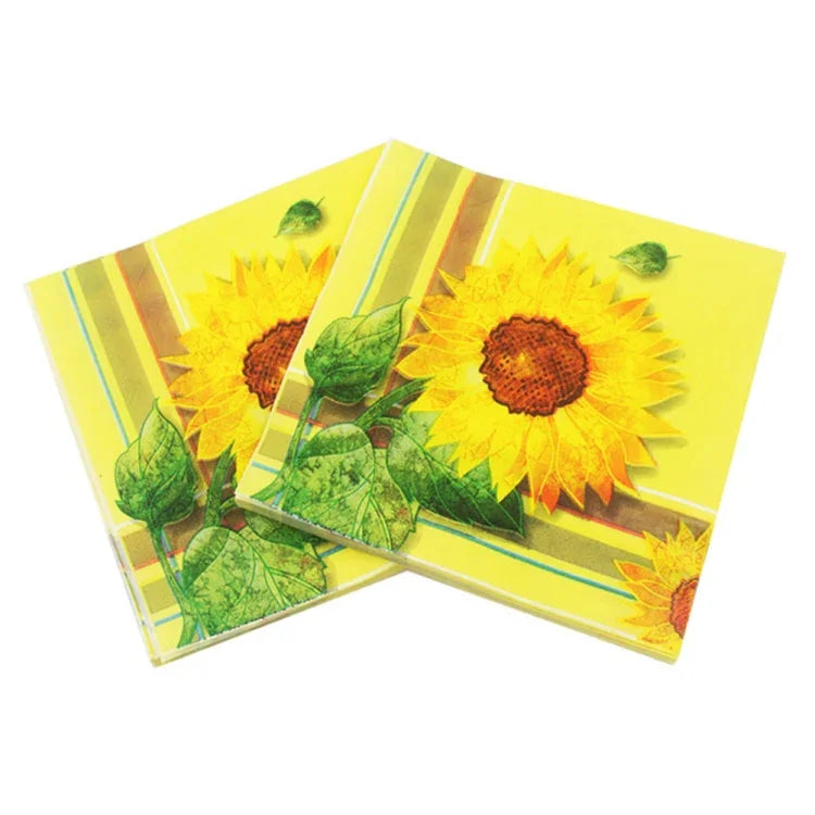 Serviette de fête à imprimé coloré, tissu facial, Tournesol jaune