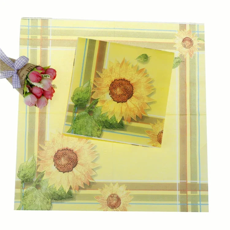 Serviette de fête à imprimé coloré, tissu facial, Tournesol jaune