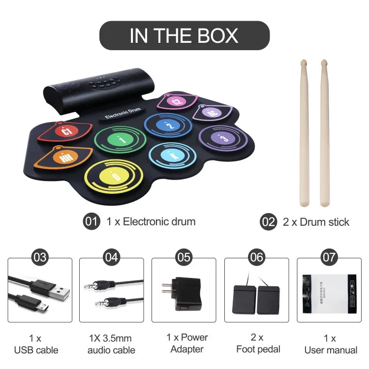 Batterie électronique en silicone, roulée à la main, couleur, rechargeable par batterie au lithium, MD862C