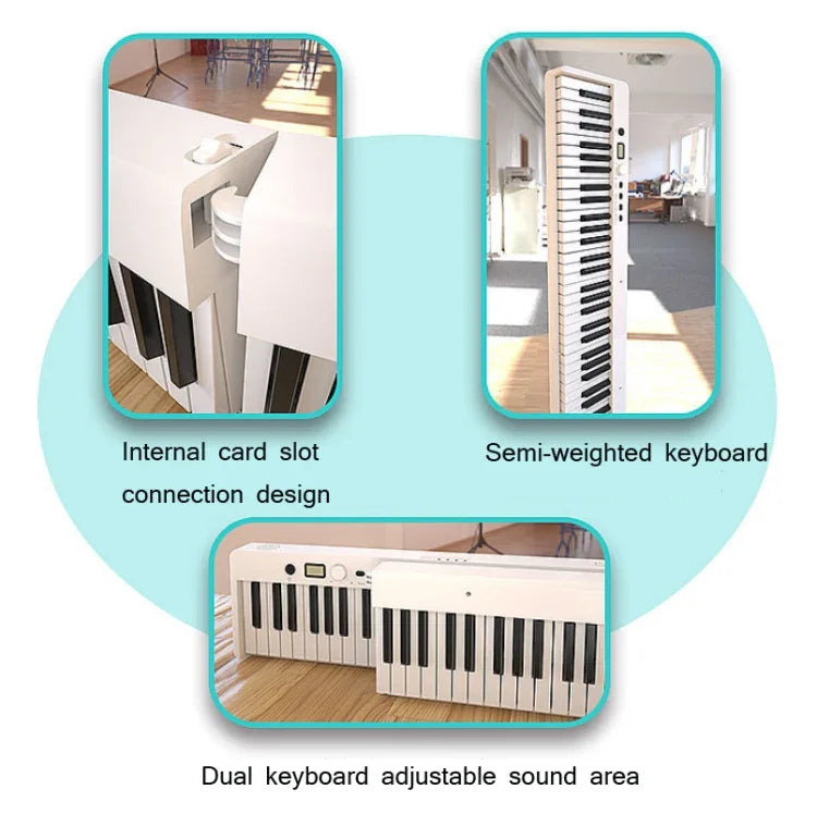 Clavier de piano électronique portable pliable Wersi 88 touches pour débutants, prise CN, USB blanc et noir.