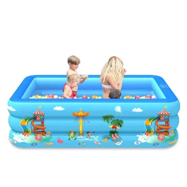 Piscine gonflable carrée pour enfants motif parc d'attractions, usage intérieur et extérieur, 130 x 85 x 50cm, 150 x 110 x 50cm