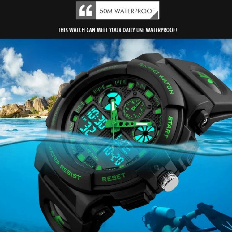 Montre numérique étanche double affichage SKMEI 1270 Homme Montre sport extérieure, Rouge, Vert, Bleu, Gris, Doré