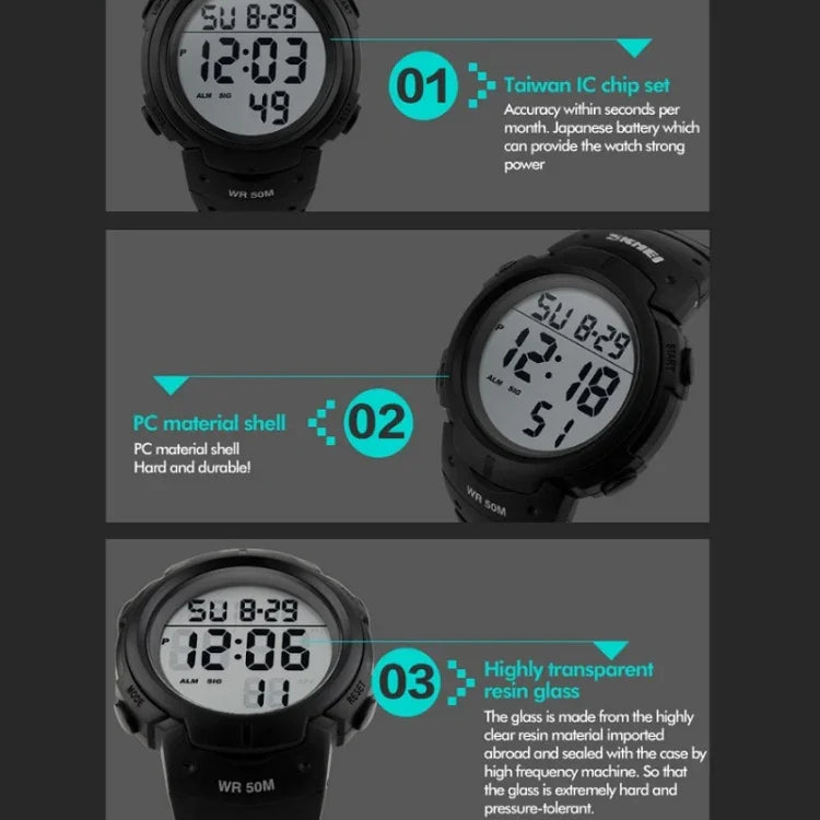 SKMEI 1068 Men Waterproof Outdoor Sports Digital Watch Student Fashion Watch, Red, Green, Blue, Black, Titanium, Golden, ArmyGreen