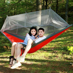 Hamac Parachute Moustiquaire Extérieur 1-2 Personnes Lit Suspendu de Camping Balançoire Portable Double Chaise, 260 x 140cm, 260x140cm Bleu Gris, 260x140cm Rose, 260x140cm Rose Bleu, 260x140cm Vert, 260x140cm Vert Jaune, 260x140cm Bleu Foncé