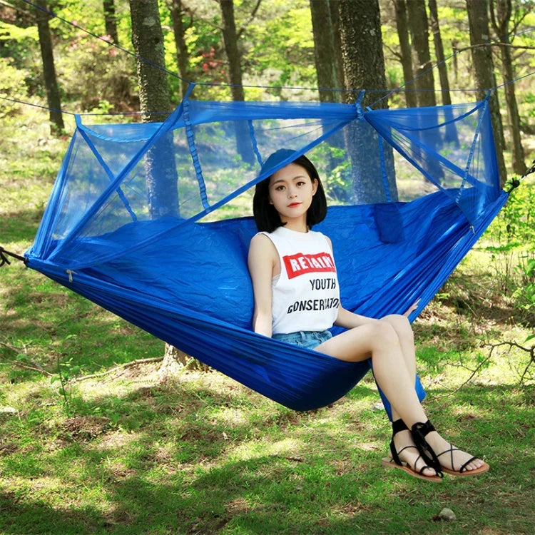 Hamac Parachute Moustiquaire Extérieur 1-2 Personnes Lit Suspendu de Camping Balançoire Portable Double Chaise, 260 x 140cm, 260x140cm Bleu Gris, 260x140cm Rose, 260x140cm Rose Bleu, 260x140cm Vert, 260x140cm Vert Jaune, 260x140cm Bleu Foncé