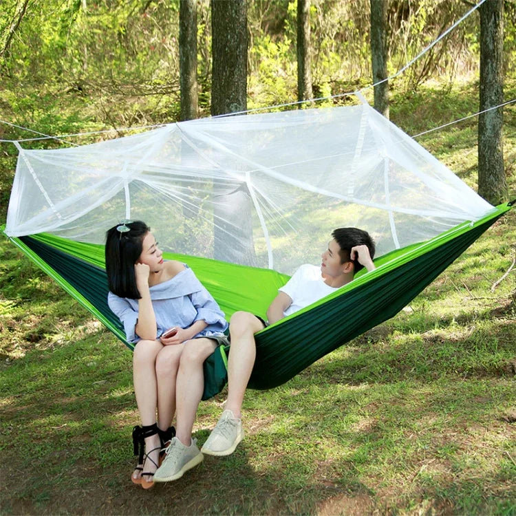 Hamac Parachute Moustiquaire Extérieur 1-2 Personnes Lit Suspendu de Camping Balançoire Portable Double Chaise, 260 x 140cm, 260x140cm Bleu Gris, 260x140cm Rose, 260x140cm Rose Bleu, 260x140cm Vert, 260x140cm Vert Jaune, 260x140cm Bleu Foncé