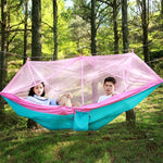 Hamac Parachute Moustiquaire Extérieur 1-2 Personnes Lit Suspendu de Camping Balançoire Portable Double Chaise, 260 x 140cm, 260x140cm Bleu Gris, 260x140cm Rose, 260x140cm Rose Bleu, 260x140cm Vert, 260x140cm Vert Jaune, 260x140cm Bleu Foncé