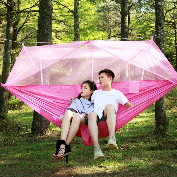 Hamac Parachute Moustiquaire Extérieur 1-2 Personnes Lit Suspendu de Camping Balançoire Portable Double Chaise, 260 x 140cm, 260x140cm Bleu Gris, 260x140cm Rose, 260x140cm Rose Bleu, 260x140cm Vert, 260x140cm Vert Jaune, 260x140cm Bleu Foncé