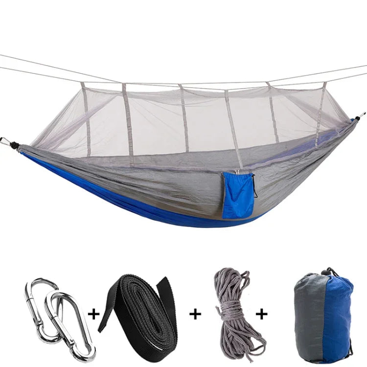 Hamac Parachute Moustiquaire Extérieur 1-2 Personnes Lit Suspendu de Camping Balançoire Portable Double Chaise, 260 x 140cm, 260x140cm Bleu Gris, 260x140cm Rose, 260x140cm Rose Bleu, 260x140cm Vert, 260x140cm Vert Jaune, 260x140cm Bleu Foncé