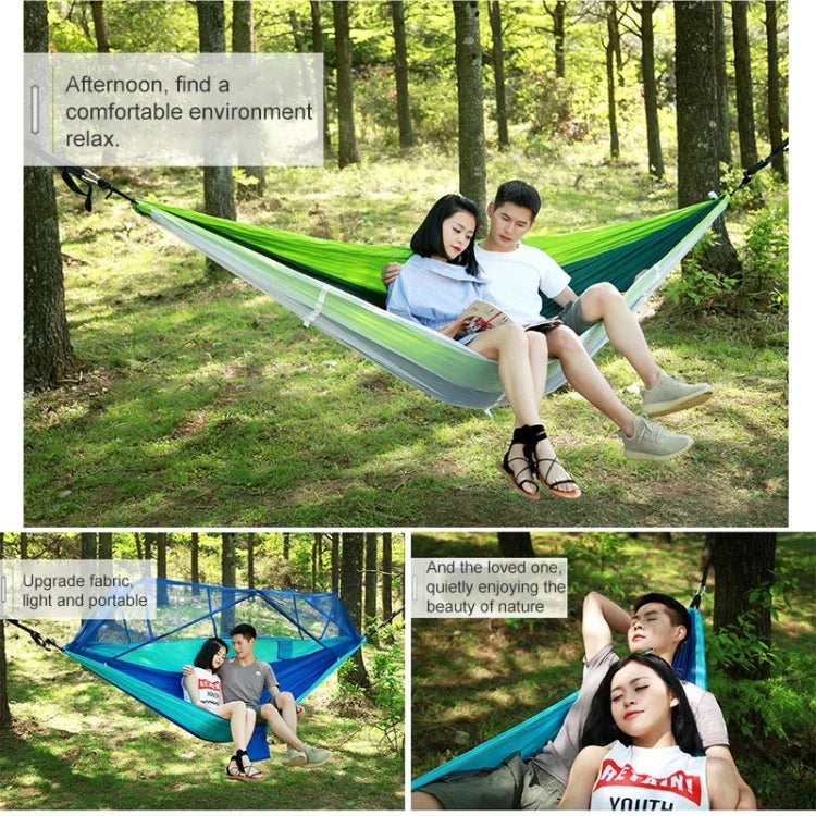 Hamac Parachute Moustiquaire Extérieur 1-2 Personnes Lit Suspendu de Camping Balançoire Portable Double Chaise, 260 x 140cm, 260x140cm Bleu Gris, 260x140cm Rose, 260x140cm Rose Bleu, 260x140cm Vert, 260x140cm Vert Jaune, 260x140cm Bleu Foncé