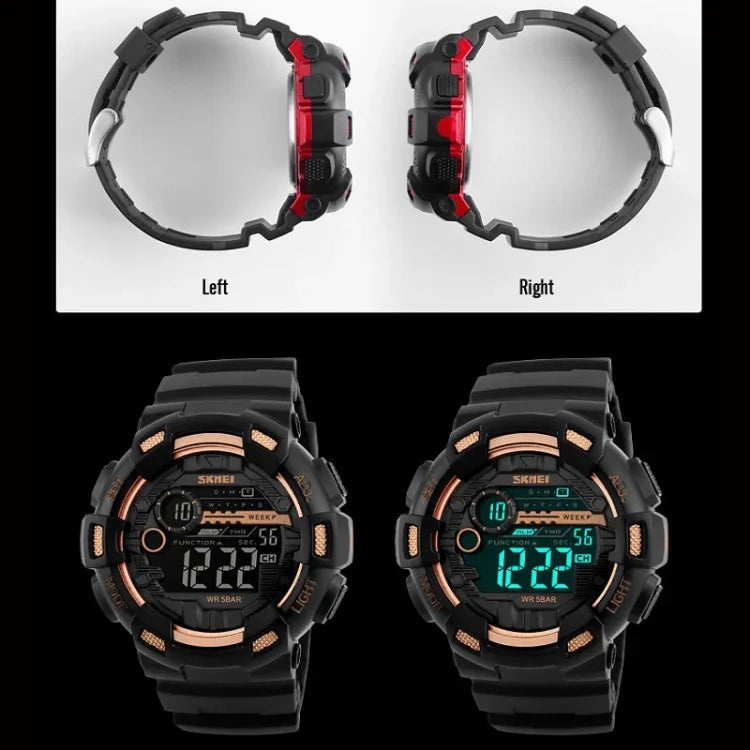 Montre de sport pour homme SKMEI 1243, étanche pour extérieur, montre numérique, rouge, noir, doré