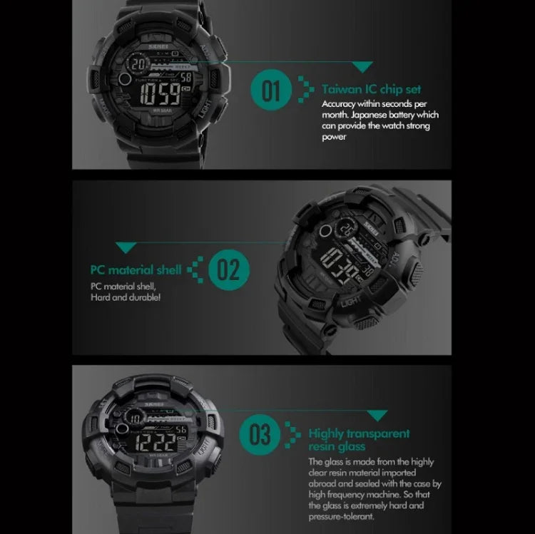 Montre de sport pour homme SKMEI 1243, étanche pour extérieur, montre numérique, rouge, noir, doré