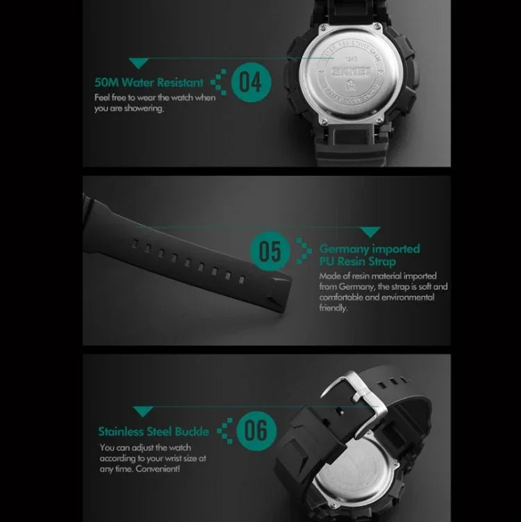 Montre de sport pour homme SKMEI 1243, étanche pour extérieur, montre numérique, rouge, noir, doré