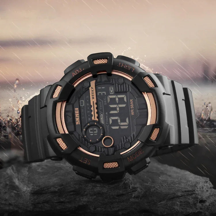 Montre de sport pour homme SKMEI 1243, étanche pour extérieur, montre numérique, rouge, noir, doré