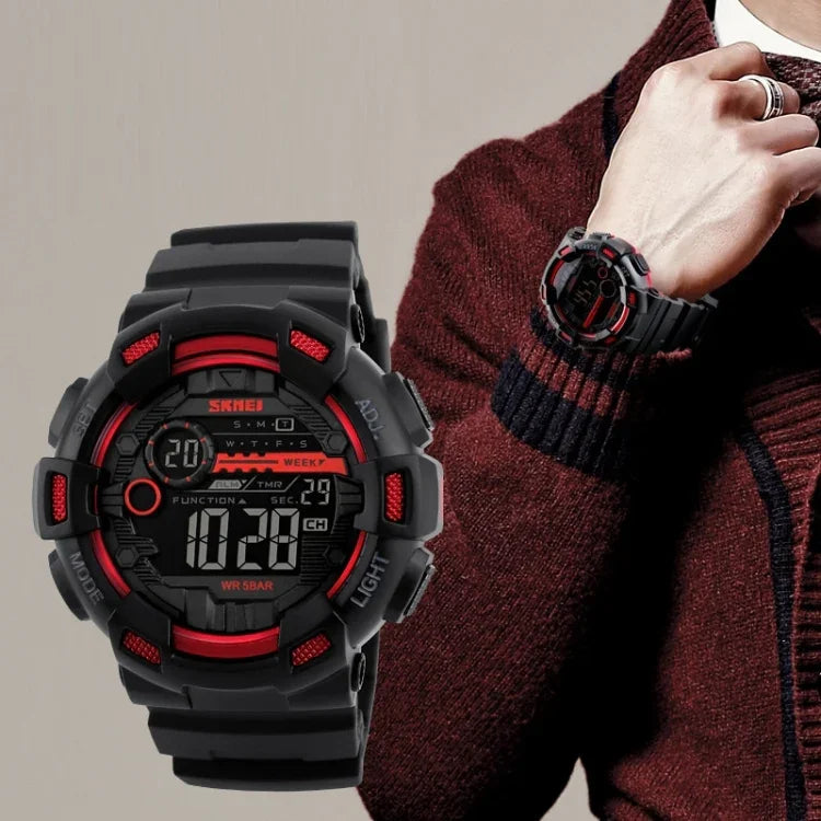 Montre de sport pour homme SKMEI 1243, étanche pour extérieur, montre numérique, rouge, noir, doré