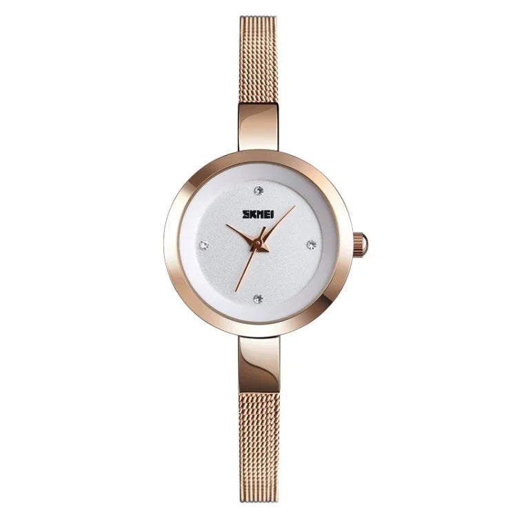 Montre décontractée business pour femme SKMEI 1390, bracelet en acier, montre quartz légère, rose doré, doré, argenté