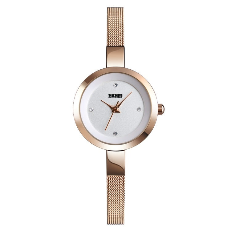 Montre décontractée business pour femme SKMEI 1390, bracelet en acier, montre quartz légère, rose doré, doré, argenté