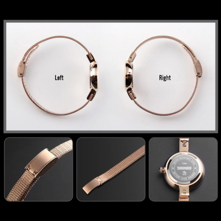 Montre décontractée business pour femme SKMEI 1390, bracelet en acier, montre quartz légère, rose doré, doré, argenté