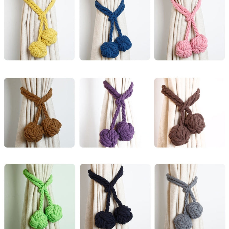 CK12 Lot de 4 boucles de rideau sans installation, en coton, avec boule suspendue, Orange, Rose, Vert, Colle, Jaune, Violet, Gris, Beige, Marine, Café foncé, Café clair