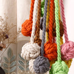 CK12 Lot de 4 boucles de rideau sans installation, en coton, avec boule suspendue, Orange, Rose, Vert, Colle, Jaune, Violet, Gris, Beige, Marine, Café foncé, Café clair