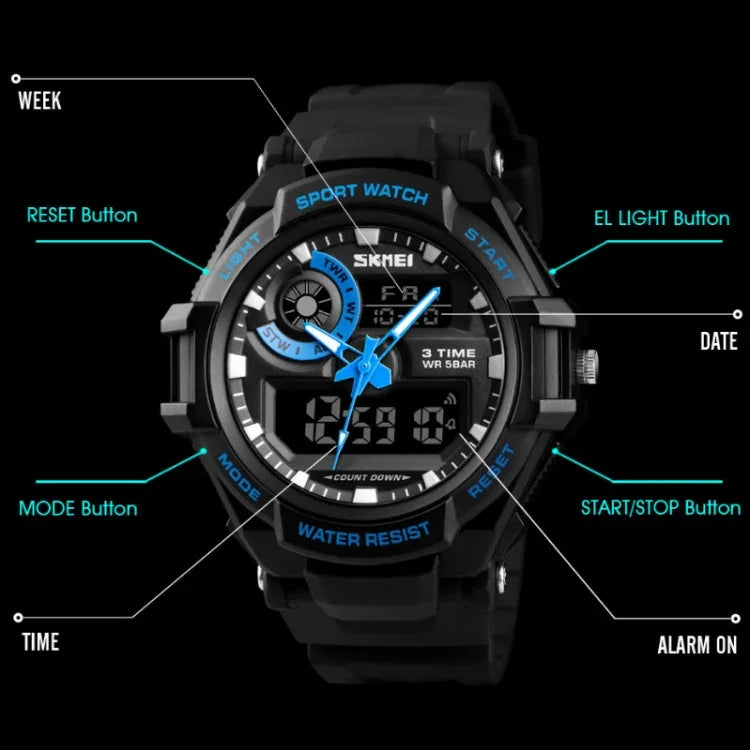 Montre numérique multifonction sportive pour homme SKMEI 1357, montre étanche pour étudiant, rouge, bleu, noir