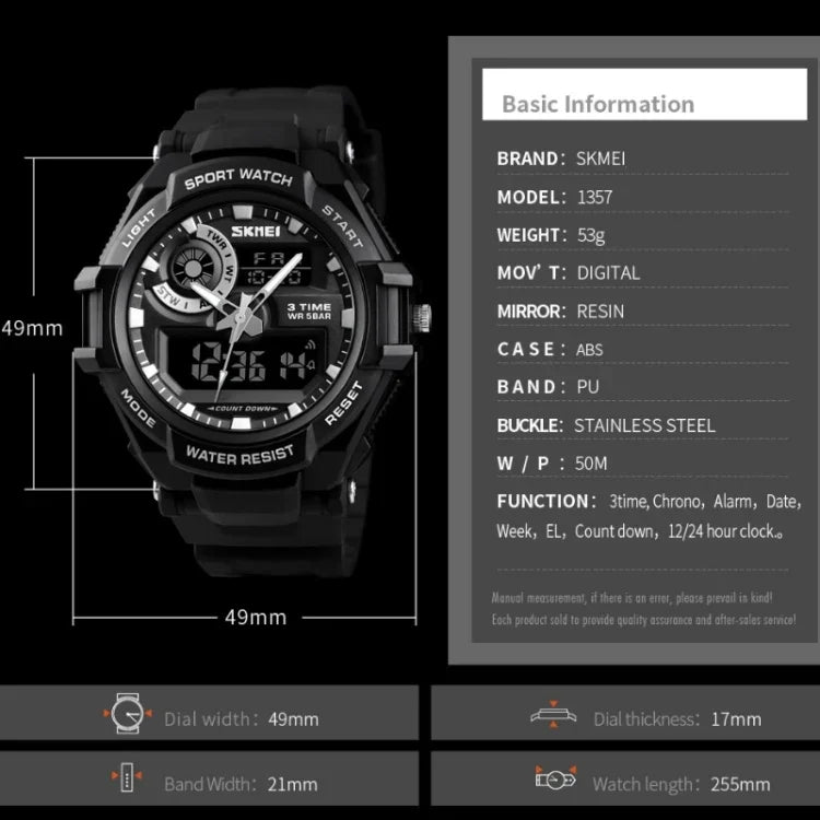 Montre numérique multifonction sportive pour homme SKMEI 1357, montre étanche pour étudiant, rouge, bleu, noir