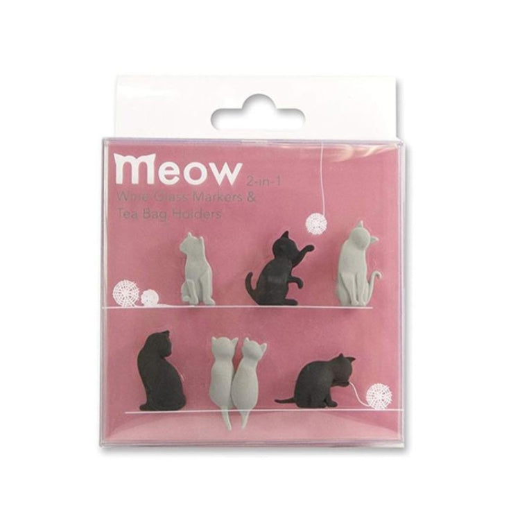 6 pièces/ensemble Marqueur de verre à vin chat Reconnaisseur de sachet de thé suspendu, Chat