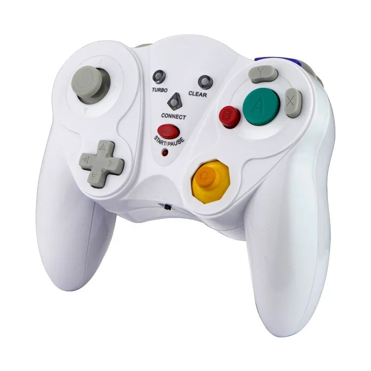 Manette sans fil HY-5201 2,4 GHz pour Nintendo GameCube (NGC), disponible en blanc, violet, noir, orange et argent.