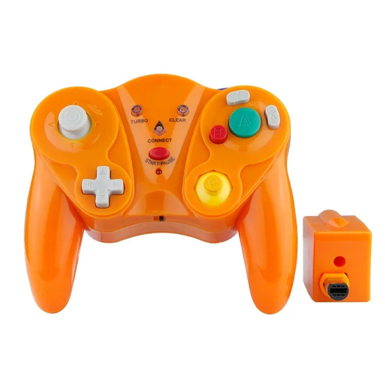 Manette sans fil HY-5201 2,4 GHz pour Nintendo GameCube (NGC), disponible en blanc, violet, noir, orange et argent.
