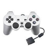 Manette de jeu filaire à double moteur de vibration, couleur argent, compatible PS2.